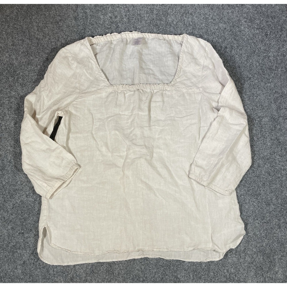 Lands' End Linen Peasant Top Blouse Size Large 3/4 Sleeve Summer Pullover